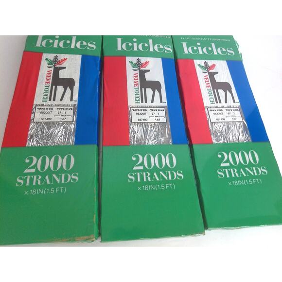 Vintage Toys R Us Silver Icicles Tinsel 2000 Strands Set Of 3 - Picture 6 of 6